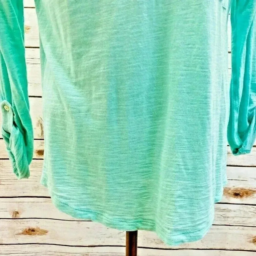 EXPRESS Women Long Sleeve Pullover V-Neck Green Casual Shirt Size Small Petite - Picture 7 of 12